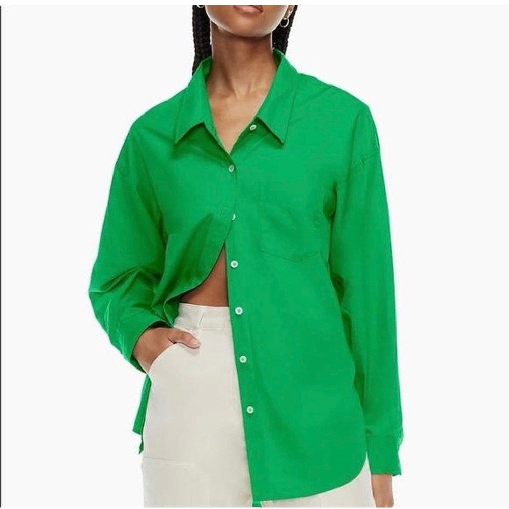 Wilfred Free Aritzia Green Button Down Cotton Poplin Shirt Oversized 2XS Chic